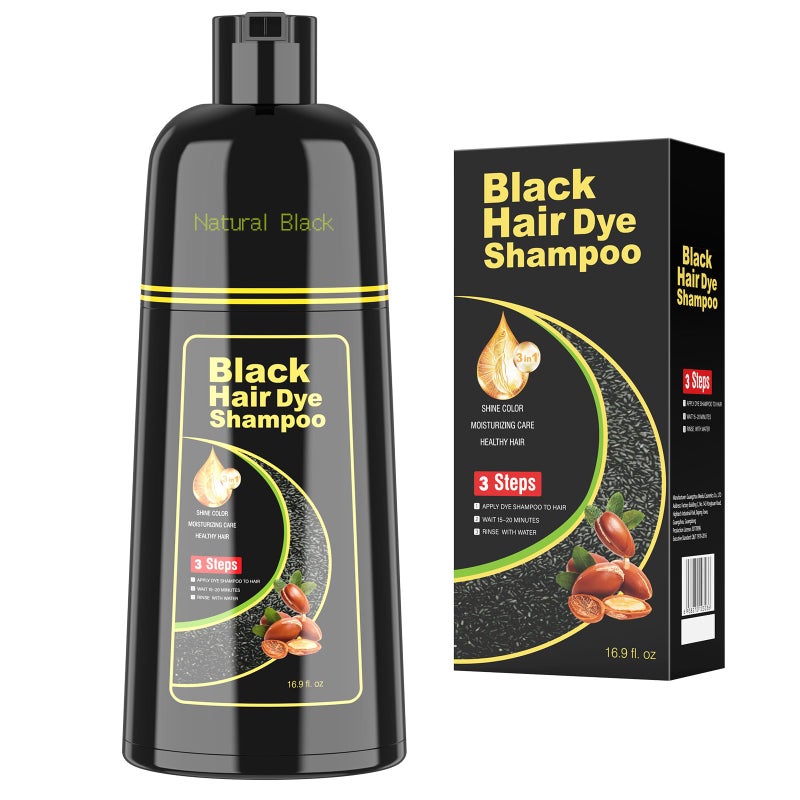 BELEZALIB Black Hair Dye Shampoo for Woman & Man, Argan Hair Color Shampoo 3 in 1, Semi-Permanent Gray Hair Coverage, Mild Formula, Lasts 30 Days(16.90 oz) - Image 1