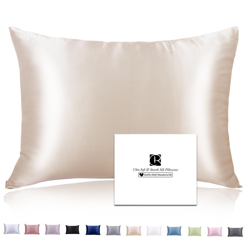 Ravmix Silk Pillowcase for Hair and Skin with Hidden Zipper, Ravmix Both Sides 21Momme Mulberry Silk Cooling Pillow Case Standard Size 20×26inches, 1PCS, Beige - Image 1