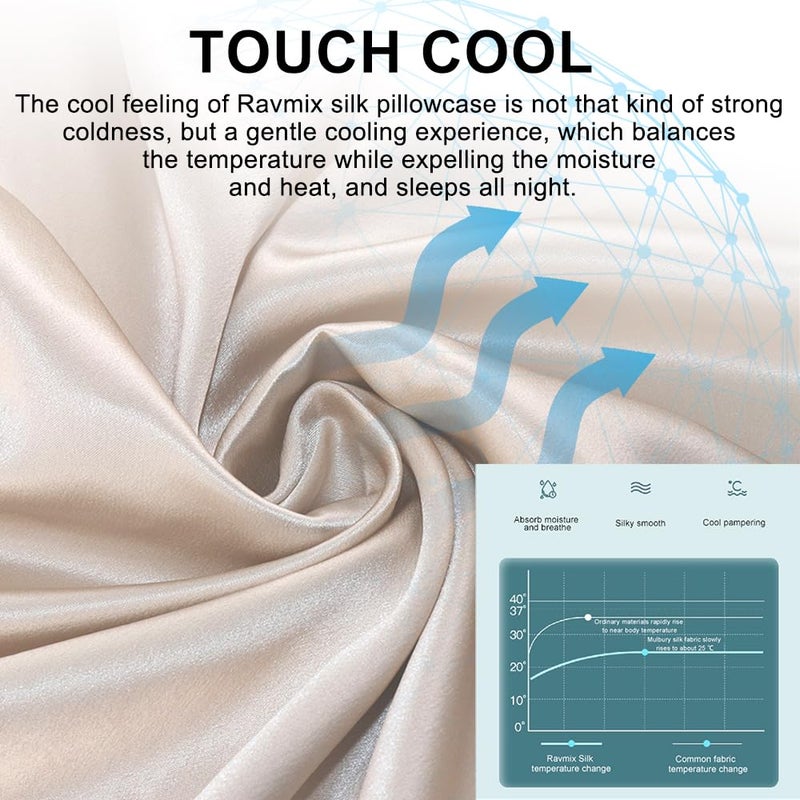 Ravmix Silk Pillowcase for Hair and Skin with Hidden Zipper, Ravmix Both Sides 21Momme Mulberry Silk Cooling Pillow Case Standard Size 20×26inches, 1PCS, Beige - Image 4
