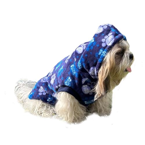 Lulala Dog Hoodie Fuzzy Dog Sweater with Leash Hole - Small Dog and Cat Clothes Warm Soft Cozy Hooded Sweatshirt for Winter. (Blue-8Inch) - Image 1