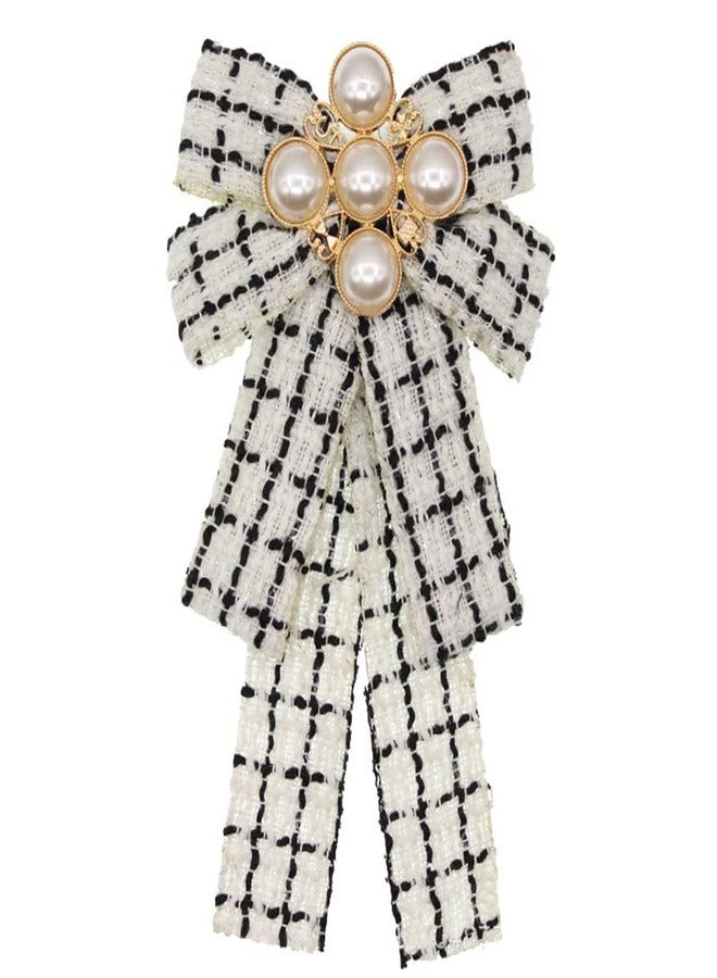 OIDIMS Pearl Bowknot Pre-Tied Brooch Elegant Ribbon Neck Tie Pin for Women Ladies Girls Student Brooches Suit Shirt Pins Fashion Collar Clothing Accessories for Daughter Mom Graduation - Image 1