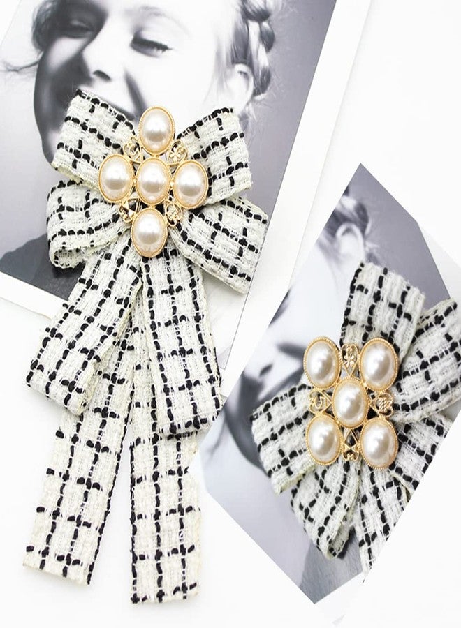 OIDIMS Pearl Bowknot Pre-Tied Brooch Elegant Ribbon Neck Tie Pin for Women Ladies Girls Student Brooches Suit Shirt Pins Fashion Collar Clothing Accessories for Daughter Mom Graduation - Image 3