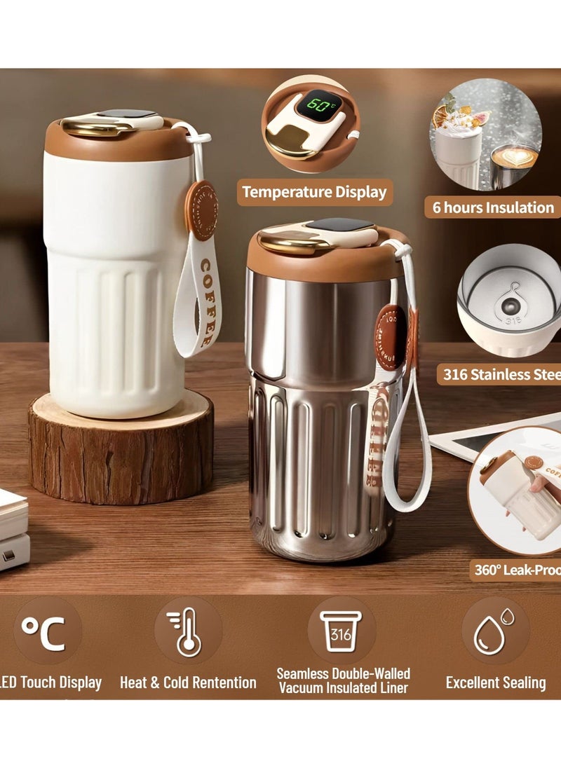 Generic - Insulated Travel Coffee Mug with Temperature Display 316 Stainless Steel Vacuum Cup Leakproof Tumbler Thermal Bottle Drinkware Intelligent 450ml (Beige) - Image 1