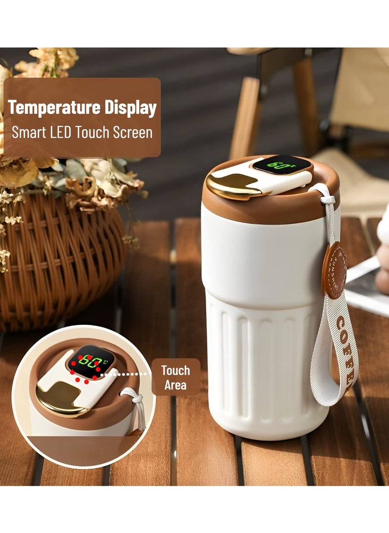 Generic - Insulated Travel Coffee Mug with Temperature Display 316 Stainless Steel Vacuum Cup Leakproof Tumbler Thermal Bottle Drinkware Intelligent 450ml (Beige) - Image 1