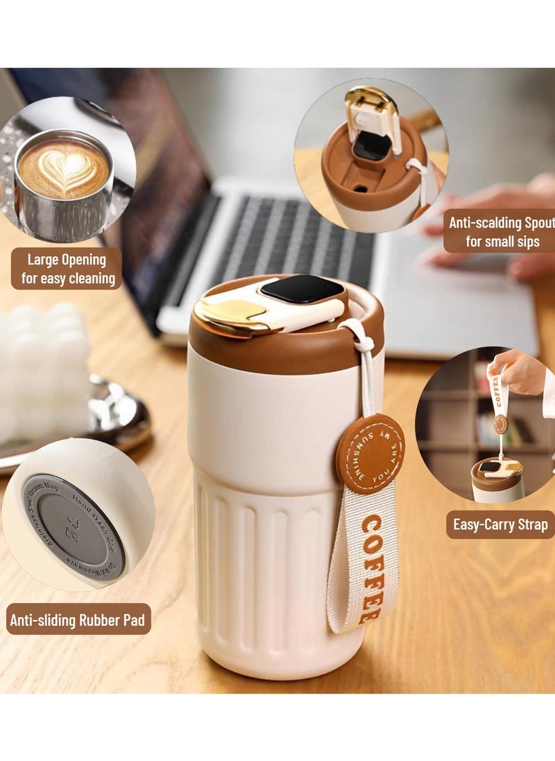 Generic - Insulated Travel Coffee Mug with Temperature Display 316 Stainless Steel Vacuum Cup Leakproof Tumbler Thermal Bottle Drinkware Intelligent 450ml (Beige) - Image 1