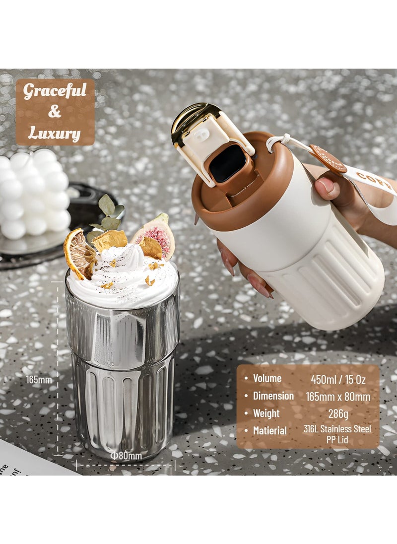 Generic - Insulated Travel Coffee Mug with Temperature Display 316 Stainless Steel Vacuum Cup Leakproof Tumbler Thermal Bottle Drinkware Intelligent 450ml (Beige) - Image 1