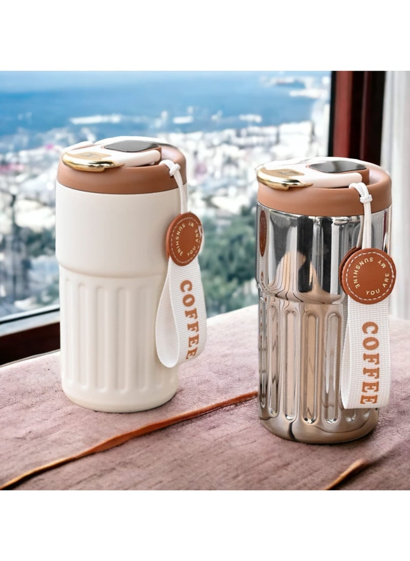 Generic - Insulated Travel Coffee Mug with Temperature Display 316 Stainless Steel Vacuum Cup Leakproof Tumbler Thermal Bottle Drinkware Intelligent 450ml (Beige) - Image 1