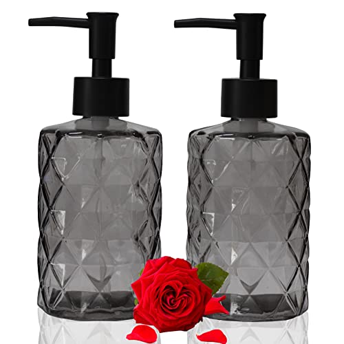 YYTSGG Glass Soap Dispenser with Black Plastic Pump 12oz Refillable Liquid Hand Soap Dispenser 2 Pack Crystal Lotion Bottle for Modern Home Decor Bathroom Kitchen Countertop Hotel - Image 1