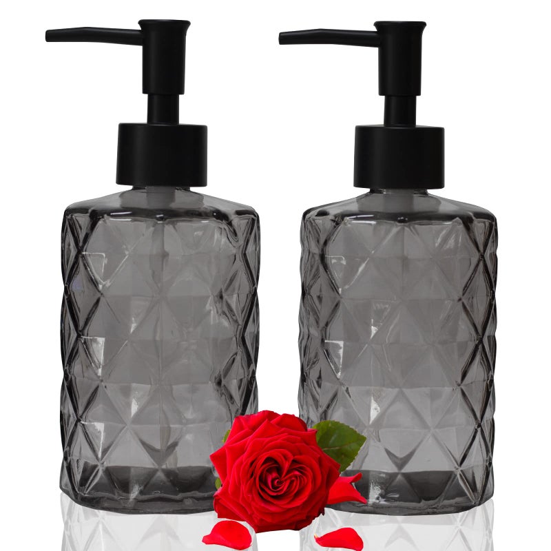 YYTSGG Glass Soap Dispenser with Black Plastic Pump 12oz Refillable Liquid Hand Soap Dispenser 2 Pack Crystal Lotion Bottle for Modern Home Decor Bathroom Kitchen Countertop Hotel - Image 2