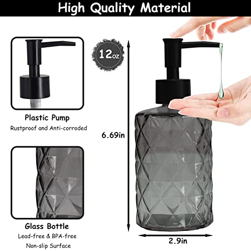 YYTSGG Glass Soap Dispenser with Black Plastic Pump 12oz Refillable Liquid Hand Soap Dispenser 2 Pack Crystal Lotion Bottle for Modern Home Decor Bathroom Kitchen Countertop Hotel - Image 3
