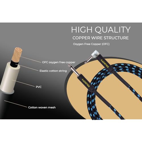 Kadence Guitar Cable 16.5ft(5MTR) Electric Instrument Cable Bass AMP Cord for Electric Guitar, Bass Guitar, Electric Mandolin, Pro Audio (Right Angle to Straight) TRS 6.3mm jack/Jack 90o, Black - Image 4