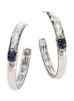 Palu Black Sapphire and Sterling Silver Medium Hoop Earrings for Women One Size