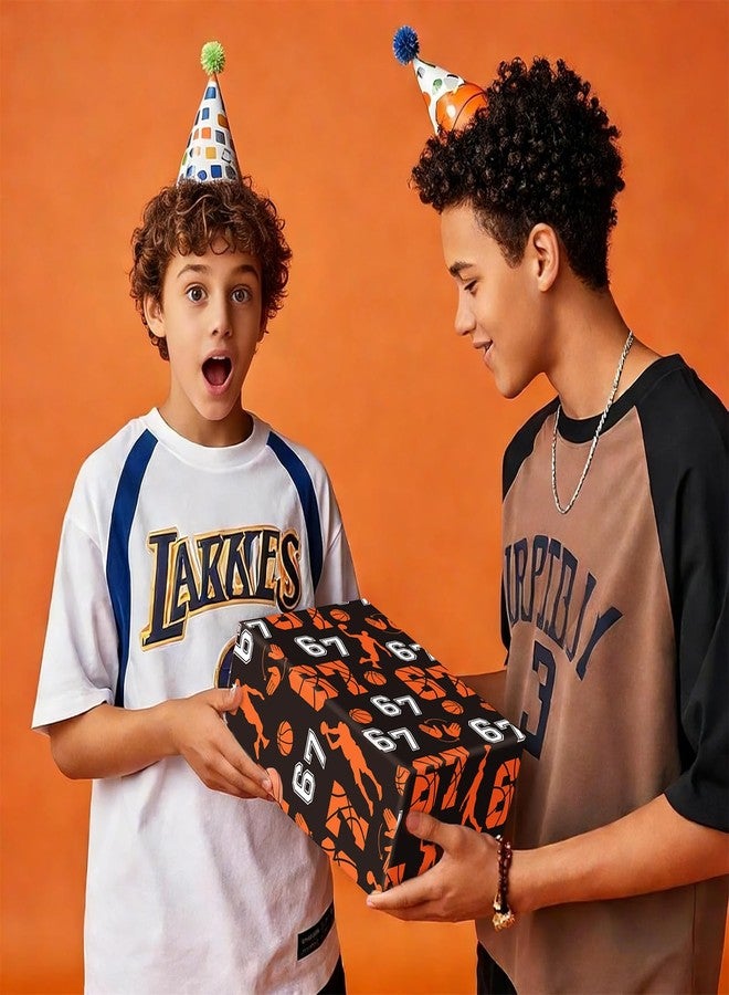 وولاين ورق تغليف هدايا Whaline 67 بتصميم كرة سلة مرح - لفة صغيرة - 16.9 بوصة × 32.8 قدم. ورق تغليف هدايا Six Seven لمحبي كرة السلة، وحفلات الرياضة، وأعياد الميلاد، وحفلات استقبال المولود، والأعمال اليدوية. - Image 5