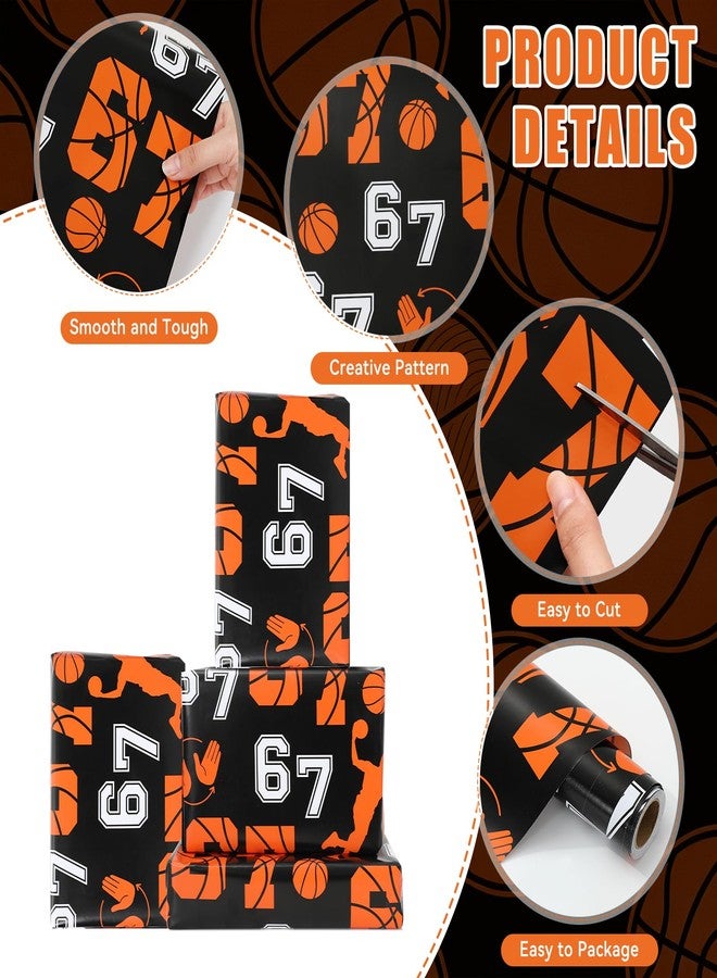وولاين ورق تغليف هدايا Whaline 67 بتصميم كرة سلة مرح - لفة صغيرة - 16.9 بوصة × 32.8 قدم. ورق تغليف هدايا Six Seven لمحبي كرة السلة، وحفلات الرياضة، وأعياد الميلاد، وحفلات استقبال المولود، والأعمال اليدوية. - Image 2