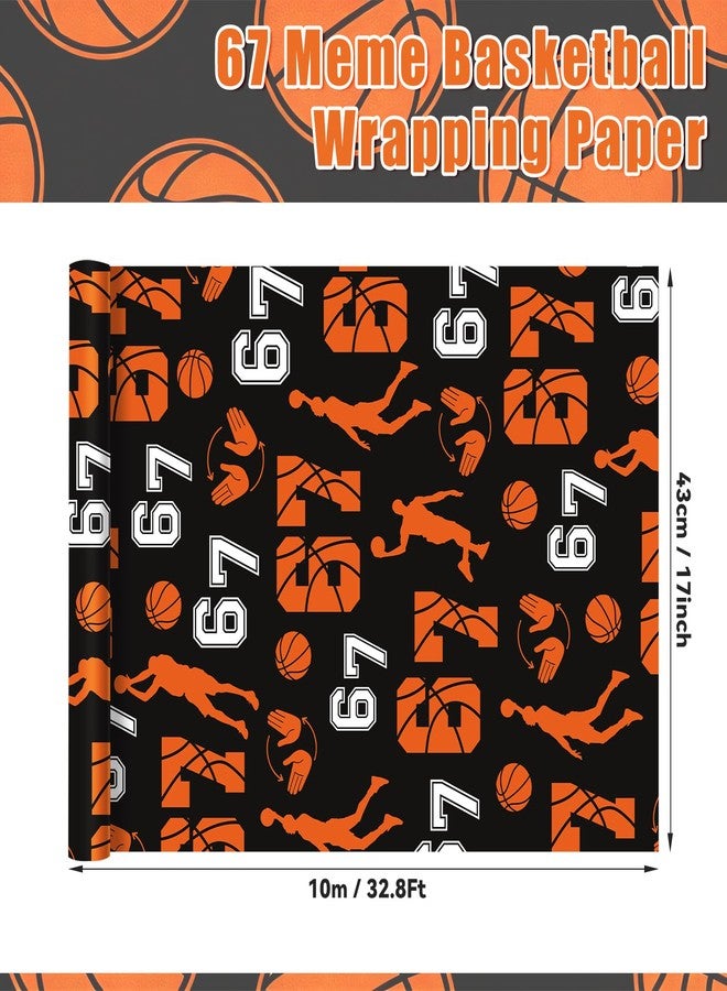 وولاين ورق تغليف هدايا Whaline 67 بتصميم كرة سلة مرح - لفة صغيرة - 16.9 بوصة × 32.8 قدم. ورق تغليف هدايا Six Seven لمحبي كرة السلة، وحفلات الرياضة، وأعياد الميلاد، وحفلات استقبال المولود، والأعمال اليدوية. - Image 3
