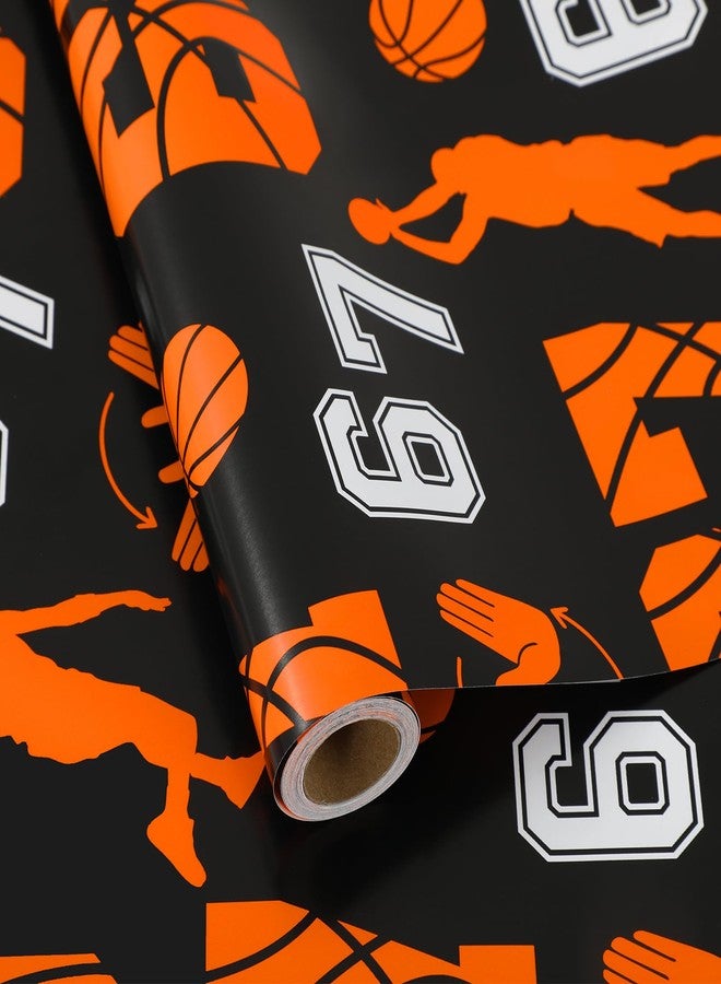 وولاين ورق تغليف هدايا Whaline 67 بتصميم كرة سلة مرح - لفة صغيرة - 16.9 بوصة × 32.8 قدم. ورق تغليف هدايا Six Seven لمحبي كرة السلة، وحفلات الرياضة، وأعياد الميلاد، وحفلات استقبال المولود، والأعمال اليدوية. - Image 1