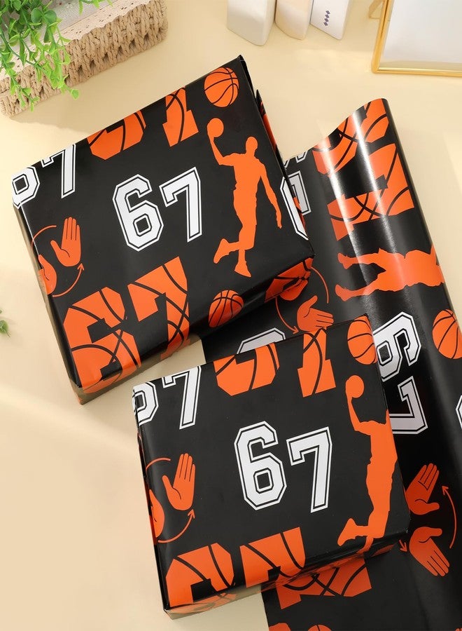 وولاين ورق تغليف هدايا Whaline 67 بتصميم كرة سلة مرح - لفة صغيرة - 16.9 بوصة × 32.8 قدم. ورق تغليف هدايا Six Seven لمحبي كرة السلة، وحفلات الرياضة، وأعياد الميلاد، وحفلات استقبال المولود، والأعمال اليدوية. - Image 4