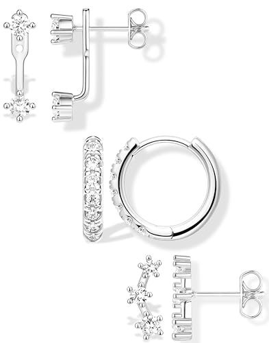 Poxtex Silver Earrings for Women, Silver Stud Huggie Hoop Jacket Cartilage Earring Stacks for Sensitive Ears, Dainty Women Fashion Jewelry Gifts - Image 1