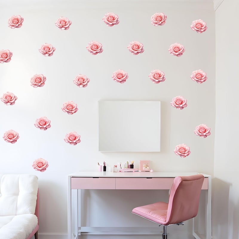 Studio Quee Watercolor Roses Wall Decals  24 Large Easy Peel & Stick Roses Stickers  Premium Removable and Repositionable Floral Wall Art Fabric Stickers (Light Pink)  - Image 1
