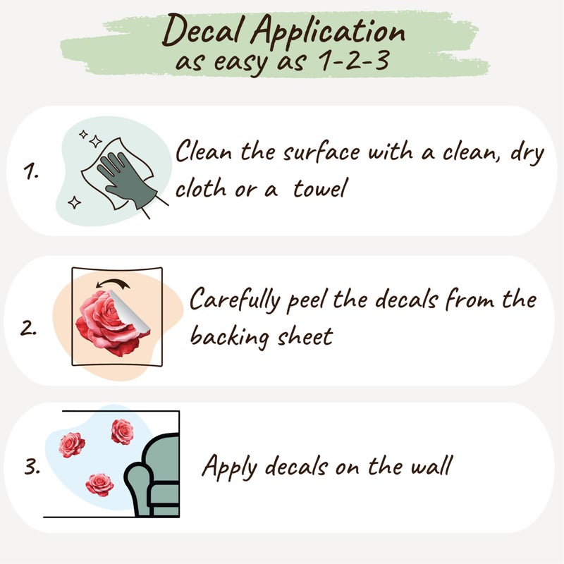 Studio Quee Watercolor Roses Wall Decals  24 Large Easy Peel & Stick Roses Stickers  Premium Removable and Repositionable Floral Wall Art Fabric Stickers (Light Pink)  - Image 3
