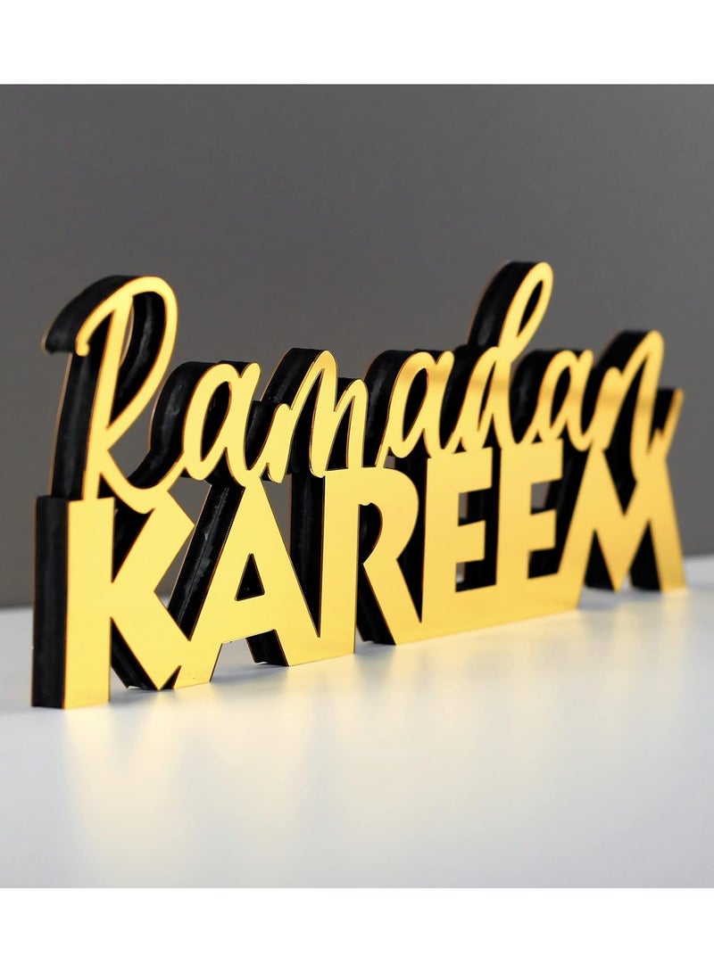Eworld Wooden Acrylic Islamic Tabletop Decor, Elegant Ramadan Kareem Decorations Crafted from Thick Eco-Friendly MDF with a Shiny Acrylic Layer for a Stunning Mirror Effect in Gold. - Image 4