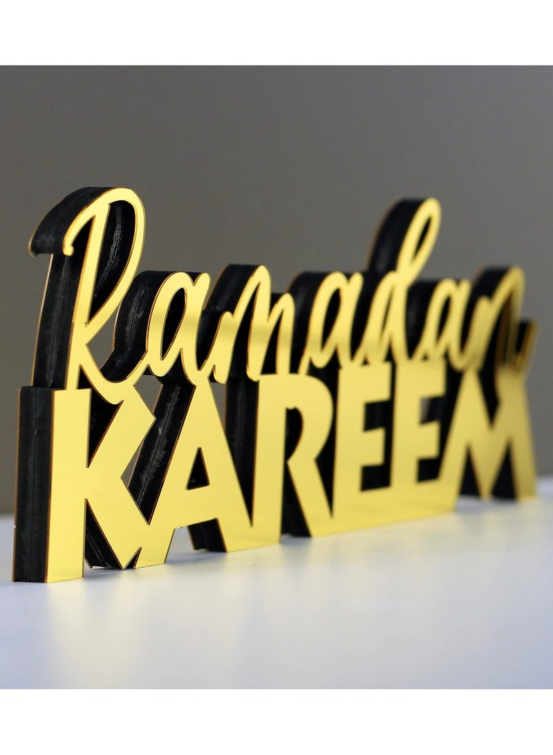 Eworld Wooden Acrylic Islamic Tabletop Decor, Elegant Ramadan Kareem Decorations Crafted from Thick Eco-Friendly MDF with a Shiny Acrylic Layer for a Stunning Mirror Effect in Gold. - Image 3