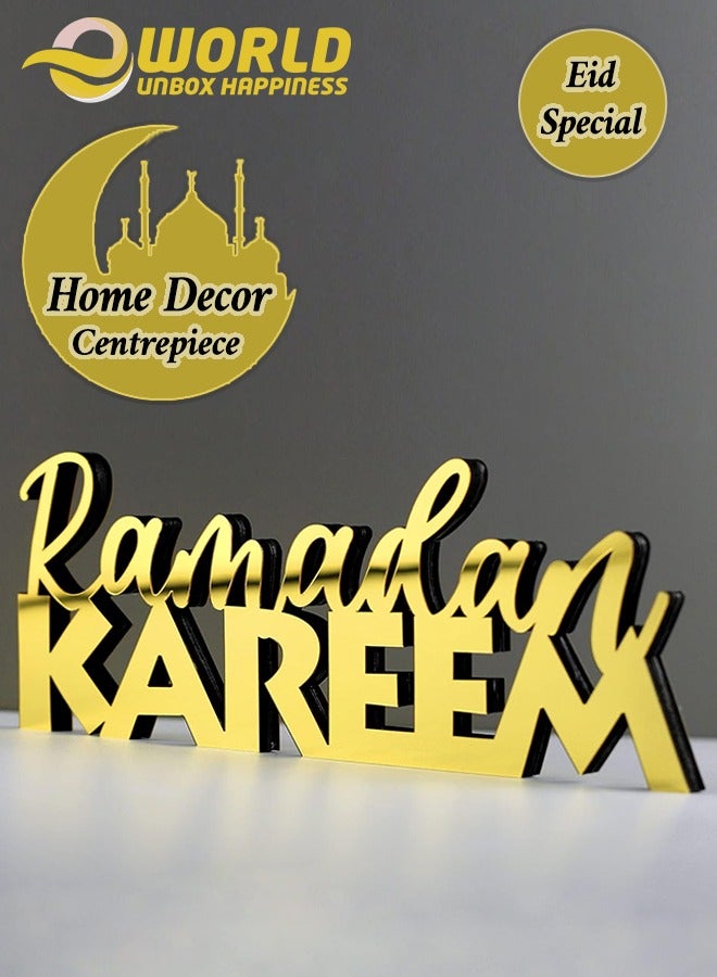 Eworld Wooden Acrylic Islamic Tabletop Decor, Elegant Ramadan Kareem Decorations Crafted from Thick Eco-Friendly MDF with a Shiny Acrylic Layer for a Stunning Mirror Effect in Gold. - Image 1