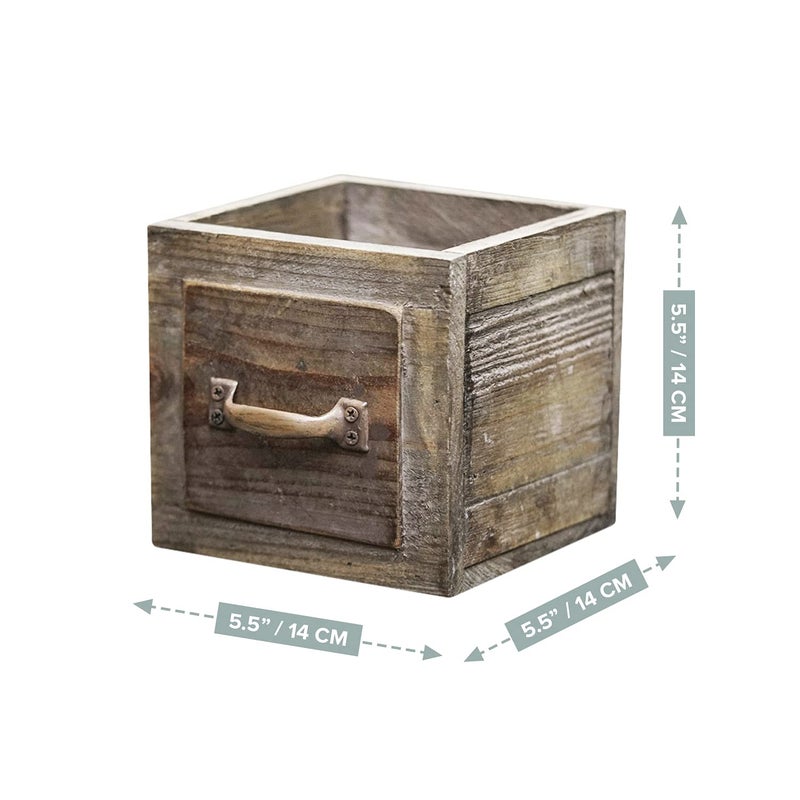 Primo Supply Country Style Wood Planter Box [1-Drawer] Rustic Wooden Flower Box - 5.5"x5.5" Square Planter - Small Wood Crates Unfinished Succulent Planters - Decorative Wooden Boxes for Flower Arrangements - Image 2