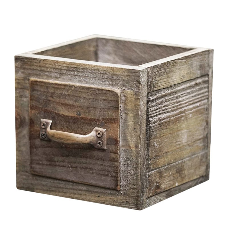 Primo Supply Country Style Wood Planter Box [1-Drawer] Rustic Wooden Flower Box - 5.5"x5.5" Square Planter - Small Wood Crates Unfinished Succulent Planters - Decorative Wooden Boxes for Flower Arrangements - Image 1