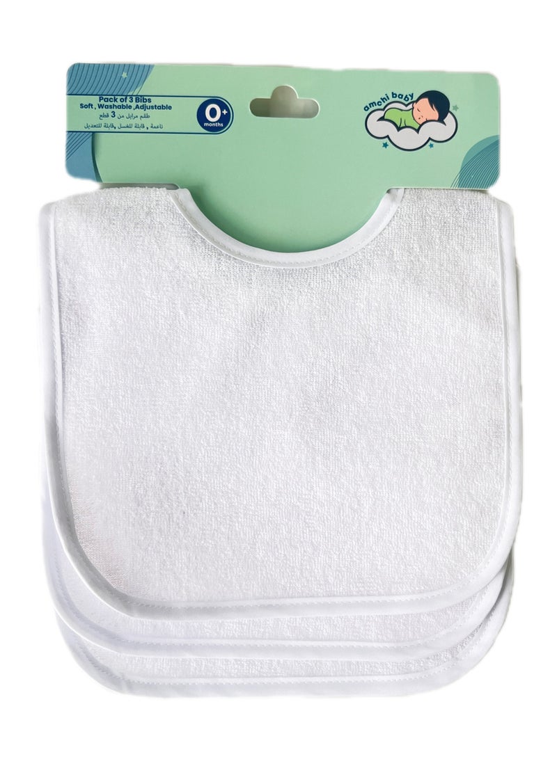 amchi baby Pack of 3 Bibs Soft Washable Adjustable 0+ months - Image 1