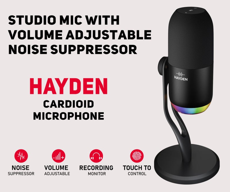 hayden HY-C45 Professional Condenser Microphone | Studio Mic 192kHz 24-Bit Recording with Type-C Output RGB Light Touch Mute AUX Monitoring Metal Stand for Singing Podcast Streaming Recording - Image 4