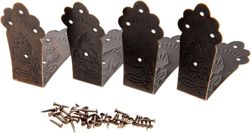 dophee 4Pcs Antique L Shaped Corner Guards Embossing Decorative Edge Corner Bracket Protectors Cover with Mounting Screws for Chest Case Wooden Box  217x217x098 - Image 1
