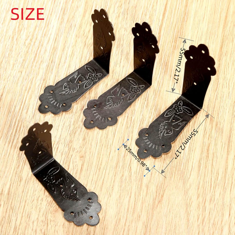 dophee 4Pcs Antique L Shaped Corner Guards Embossing Decorative Edge Corner Bracket Protectors Cover with Mounting Screws for Chest Case Wooden Box  217x217x098 - Image 2