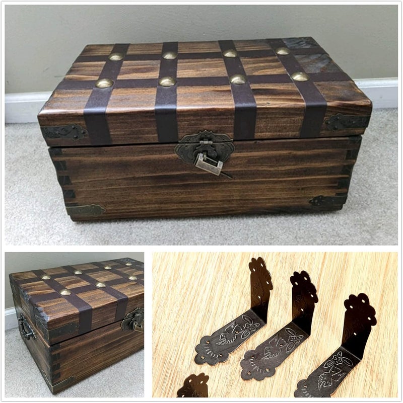 dophee 4Pcs Antique L Shaped Corner Guards Embossing Decorative Edge Corner Bracket Protectors Cover with Mounting Screws for Chest Case Wooden Box  217x217x098 - Image 4