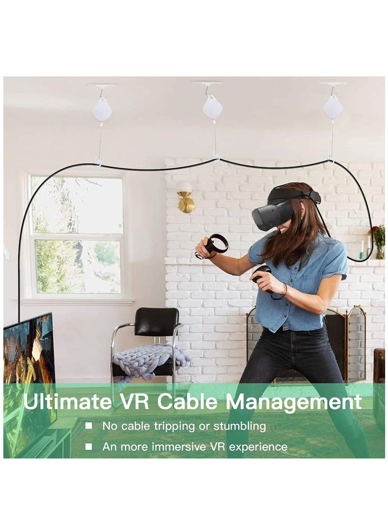 SYOSI - VR Cable Management System, Ceiling Hooks with Retractable Carabiner, KASTWAVE Retractable Ceiling Pulley System for Oculus Quest/Quest 2/HTC Vive/Vive Pro/Oculus Rift/Rift S(6Packs White) - Image 1