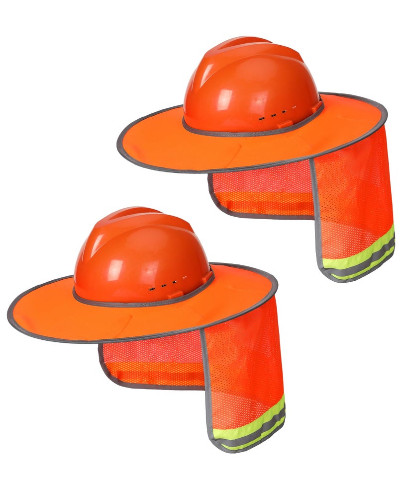 UNCO- Hard Hat Sun Shield, 2 Pack, Orange, Full & Standard Brim Mesh Sunshade High Visibility Reflective, Hard Hat Accessories - Image 1
