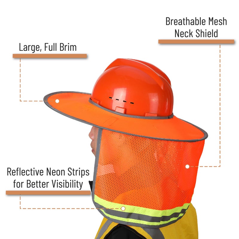 UNCO- Hard Hat Sun Shield, 2 Pack, Orange, Full & Standard Brim Mesh Sunshade High Visibility Reflective, Hard Hat Accessories - Image 3