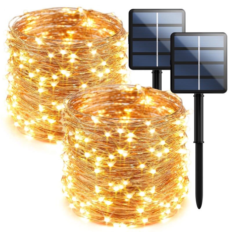 2Pack 200 LED Solar Fairy Lights Outdoor Upgraded Oversize Lamp Beads Super Bright Solar String Lights Outoor 8 Modes Solar Lights for Garden Patio Decorations