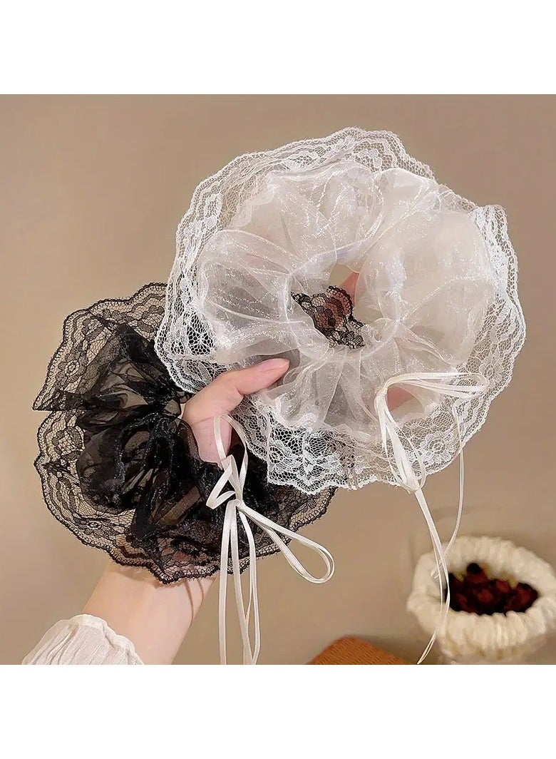 Goolsky 2pcs Large Size Mesh Gauze Breathable Simplicity Ladies' Bowknot Hair Circle Meatball Head High Elasticity Sweet Hair Rope Hair Accessories - Image 2