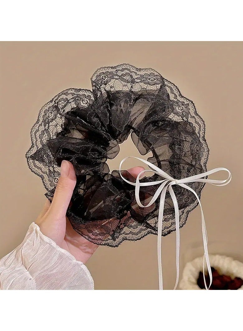 Goolsky 2pcs Large Size Mesh Gauze Breathable Simplicity Ladies' Bowknot Hair Circle Meatball Head High Elasticity Sweet Hair Rope Hair Accessories - Image 4