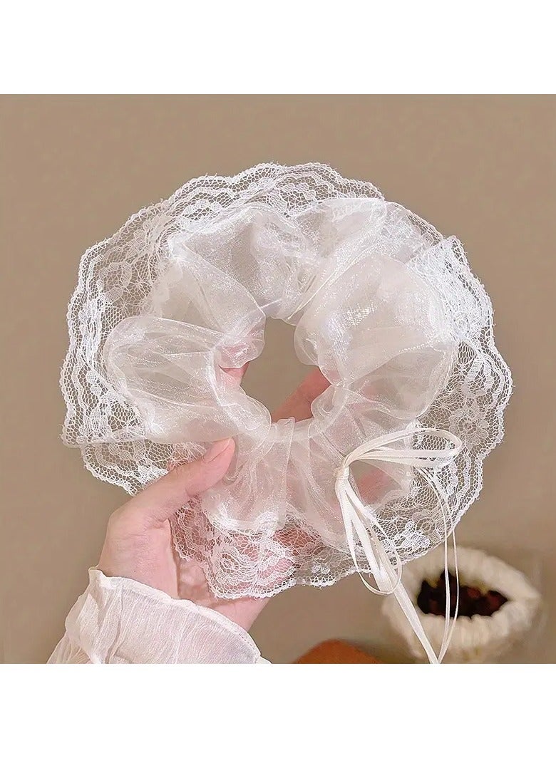 Goolsky 2pcs Large Size Mesh Gauze Breathable Simplicity Ladies' Bowknot Hair Circle Meatball Head High Elasticity Sweet Hair Rope Hair Accessories - Image 5