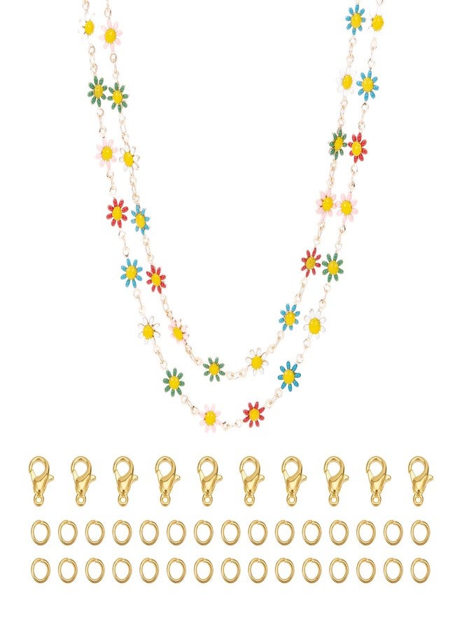 NICENEEDED Colorful Daisy Flower Chain Bulk, 18K Gold Plated Brass Chains Spool with Jump Rings and Lobster Clasps, Enamel Floral Chain Roll for Necklace Bracelet Jewelry Making - Image 1