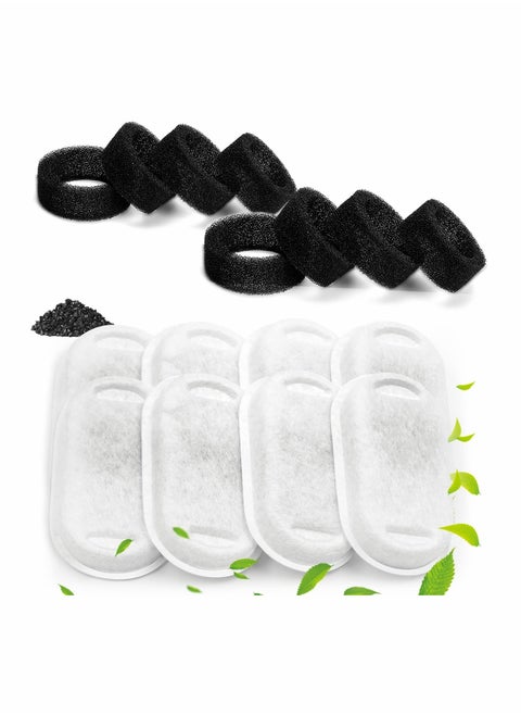 Cat Water Fountain Filters for Stainless Steel 67oz 2L Adjustable Water Flow Pet Fountain 8 Pack Pet Replacement Filters with 8 Sponges