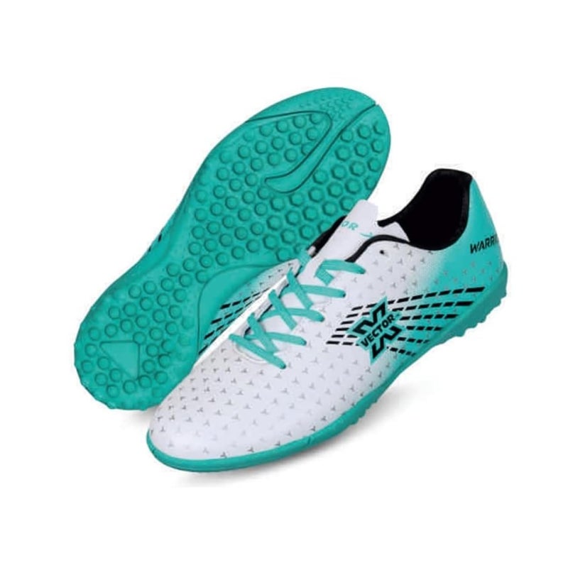 Vector X Kids Warrior Futsal shoe|Football Studs|Turf Soccer Shoes|Lightweight Synthetic Upper+ Rubber Outsole, Velcro Closure|Practice & Training Footwear Sports Boots for Boys (White-Sea Green, 2 UK) - Image 2