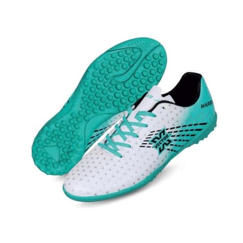 Vector X Kids Warrior Futsal shoe|Football Studs|Turf Soccer Shoes|Lightweight Synthetic Upper+ Rubber Outsole, Velcro Closure|Practice & Training Footwear Sports Boots for Boys (White-Sea Green, 2 UK) - Image 1