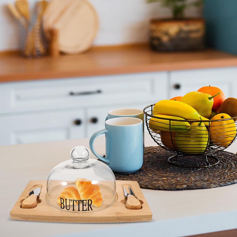 Wooden Butter Dish with Lid and Dual Knives Rustic Refrigerator Storage Serving Tray - Image 5