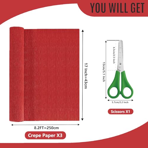 FYANER Crepe Paper Roll (17Inch x 8.2ft),3Rolls,Crepe Paper,DIY Gift Color Paper Flowers Set for Mother's Day, Valentine's Day, Birthday and Wedding Decoration Flowers Making (Red) - Image 2