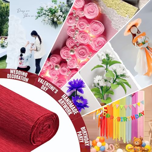 FYANER Crepe Paper Roll (17Inch x 8.2ft),3Rolls,Crepe Paper,DIY Gift Color Paper Flowers Set for Mother's Day, Valentine's Day, Birthday and Wedding Decoration Flowers Making (Red) - Image 3
