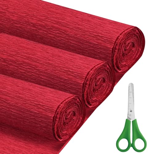 FYANER Crepe Paper Roll (17Inch x 8.2ft),3Rolls,Crepe Paper,DIY Gift Color Paper Flowers Set for Mother's Day, Valentine's Day, Birthday and Wedding Decoration Flowers Making (Red) - Image 1