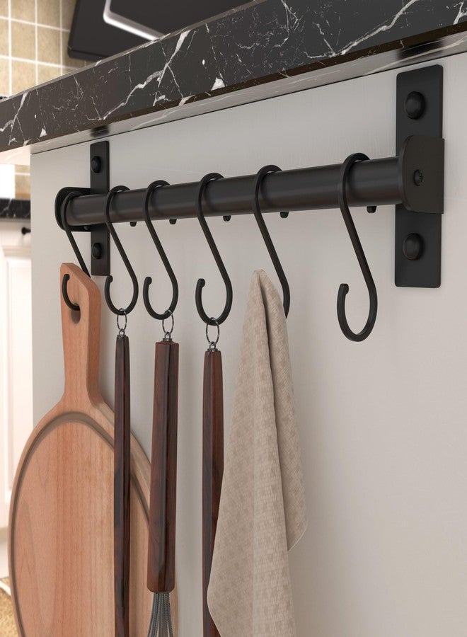 Dseap Kitchen Utensil Holder Hanger, Pot and Pan Rack Wall Mounted, Kitchen Rail with 8 Hooks for Hanging Cooking Utensils, Mugs, Spoons, Wall Mounted, Black - Image 3